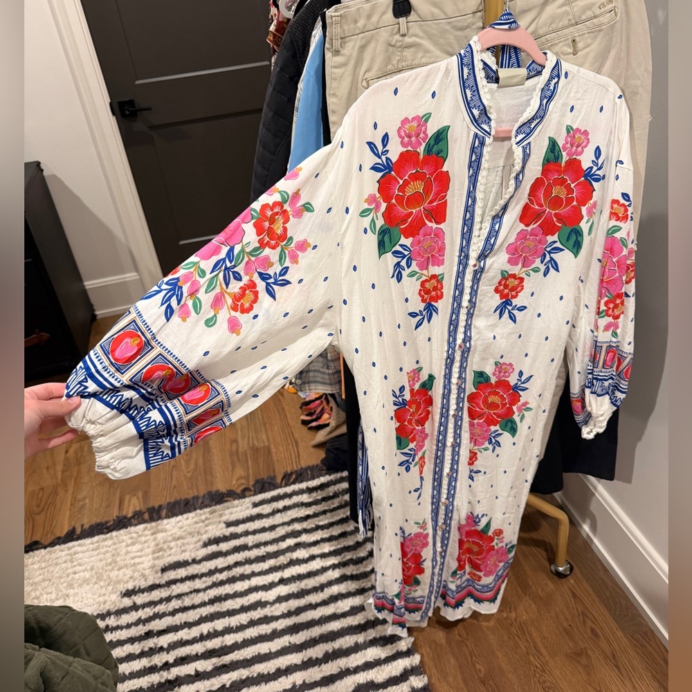 FARM RIO (NWT): White Floral Dress/Swim Coverup